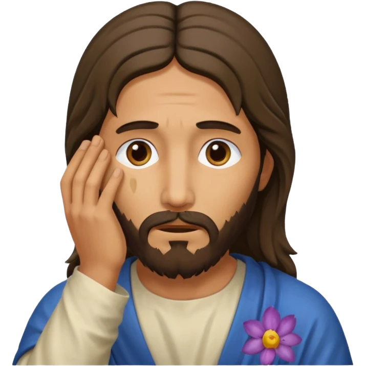 my workmate accidentally misspelled "Jesus christ" as "Jesbus christ", make an emoji of jesus with his hands on his face looking like hes ironically in pain emoji