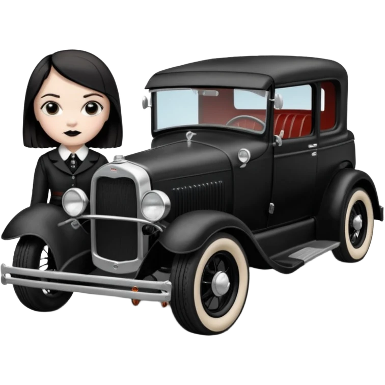 zombie gothic Wednesday Addams.creepy, 1929 ford pickup, hot rod.  emoji