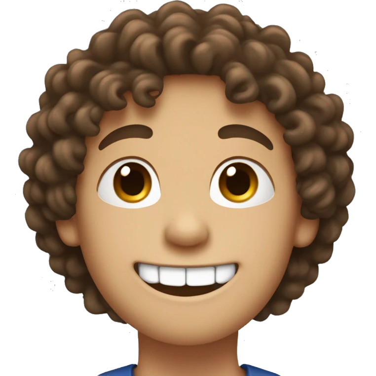 a white boy smiling with puffy brown curly hair and a mole by his mouth emoji