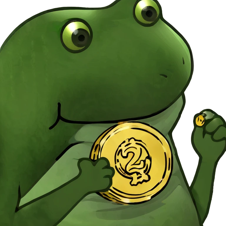 bufo frog (pepe) holding a gold coin emoji