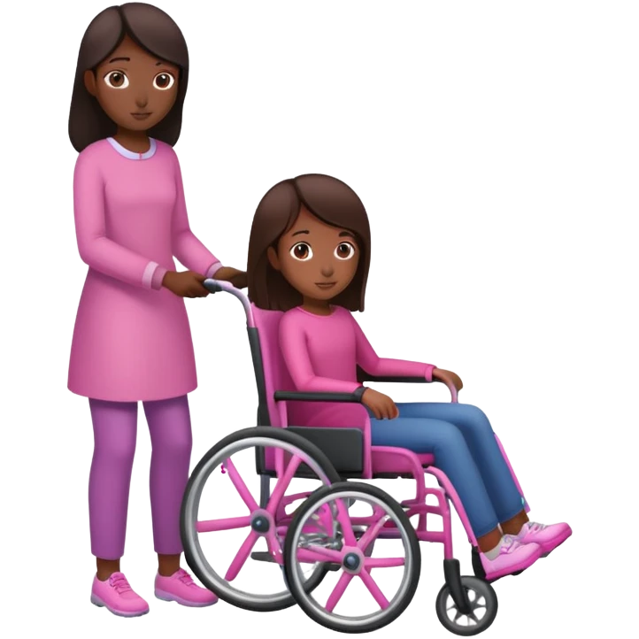 One dark brown sister pushing her brown sister in a pink wheelchair emoji