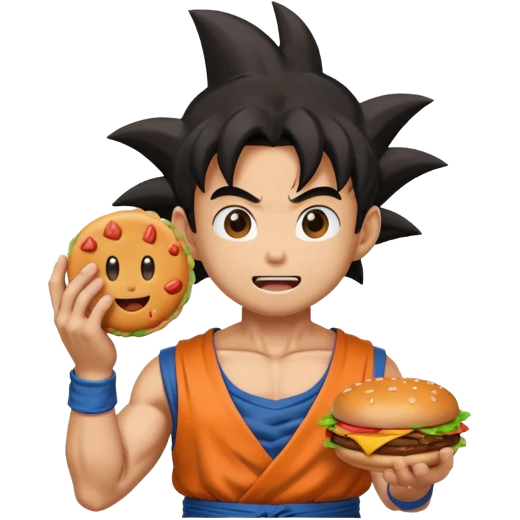Goku holding a patty in his hands, expressive emoji style emoji