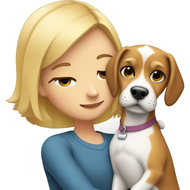 Girl with blonde hair hugging a bicolor beagle emoji