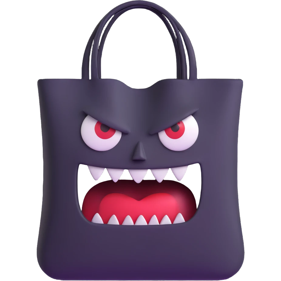 terrifying bag with monstrous face and creepy expression emoji