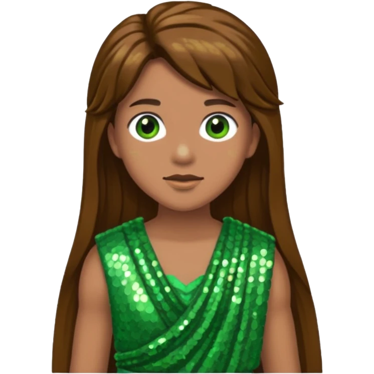 Terra from Roman Deities with long brown hair, green sequin toga emoji