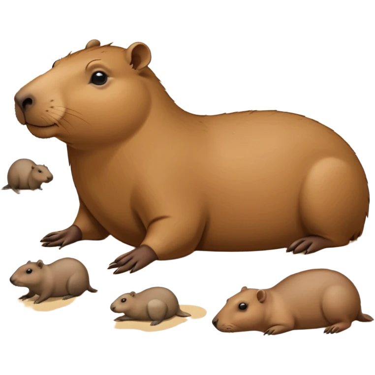 a capybara with a seal laying on a peaceful beach with other capybaras close by emoji