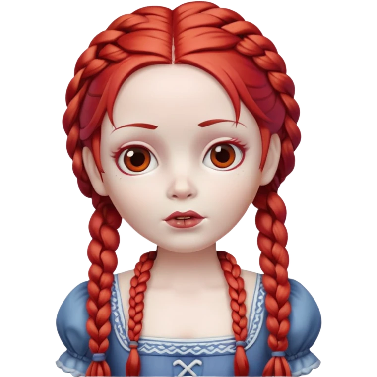 Scary doll with red hair in braids emoji