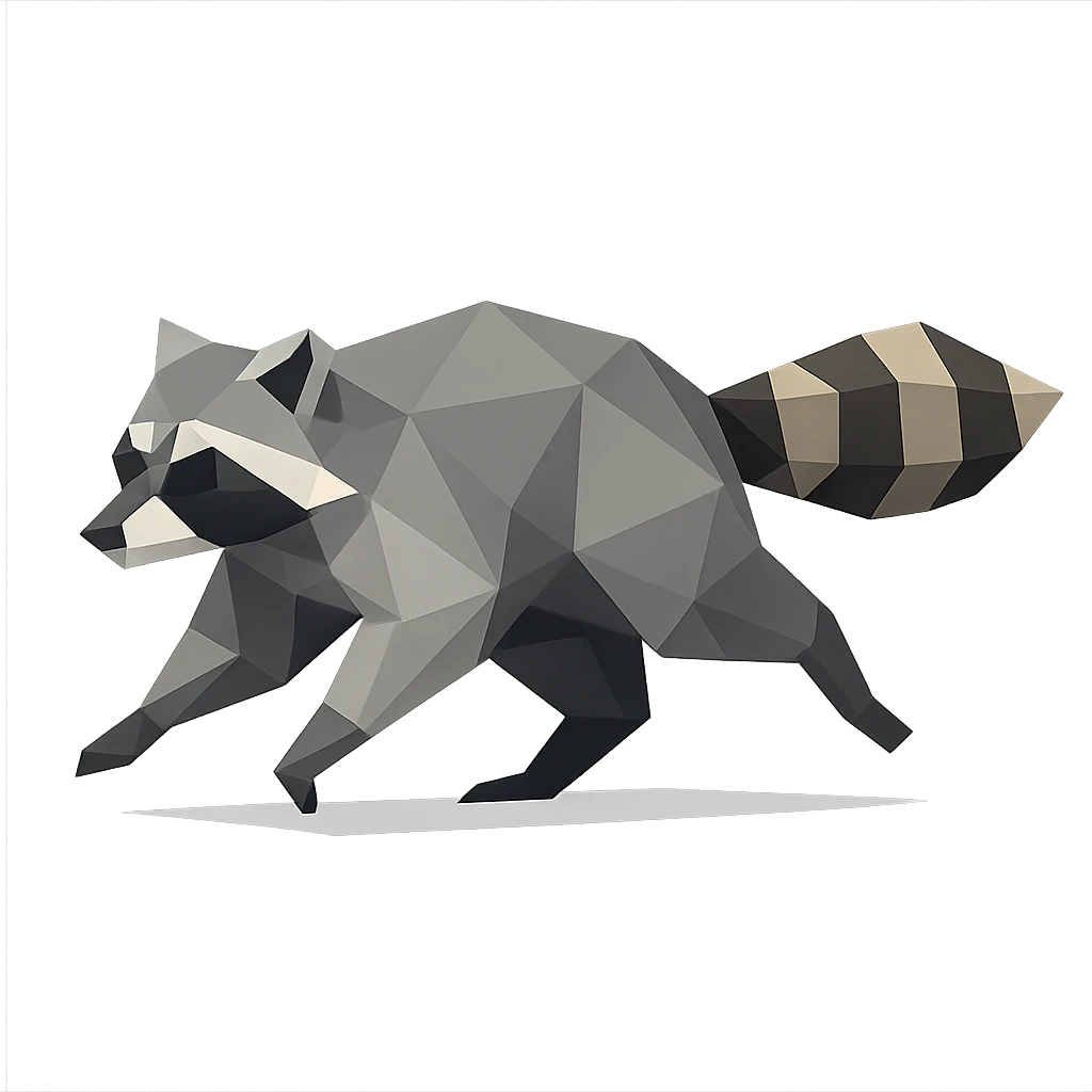 low-poly polygonal style raccoon running emoji