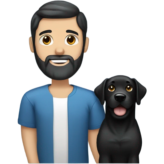 beard man black hair blue eyes holding black Labrador  emoji