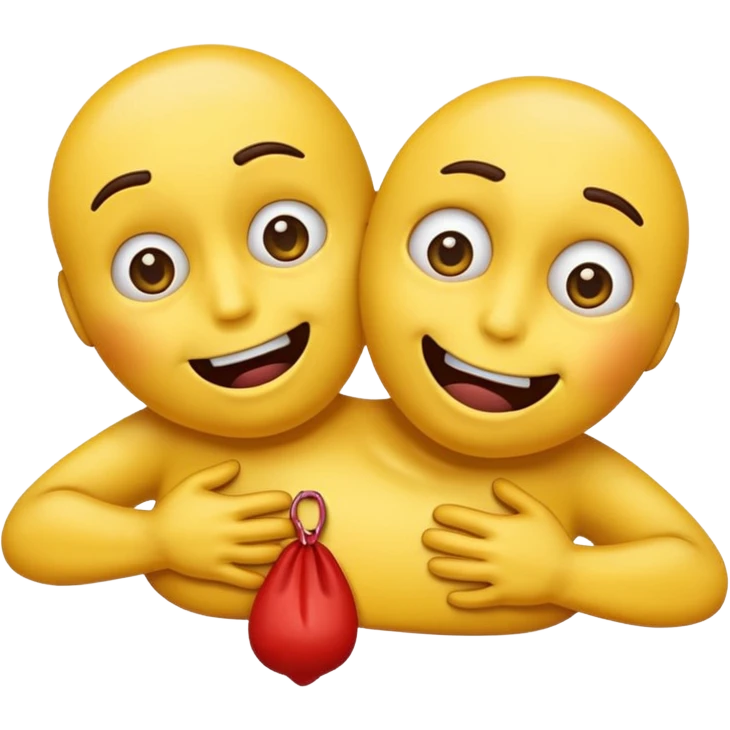 Normal yellow emoji but cross eyes with dead looking mouth with younger hanging out with arms chocking itself emoji