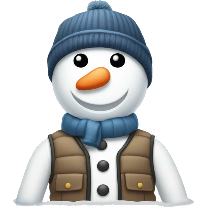 skinny snowman with vest, baseball hat emoji