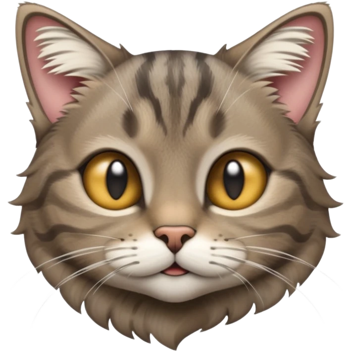cinematic-[grey brown tabby cat]-realistic-emoji,-tail-curled-playfully-around-its-paws,-head-tilted-dramatically,-scruffy-[grey]-fur,-simplified-yet-realistic-focused-features,-highly-detailed,-glowing-with-an-almost-sarcastic-glow emoji
