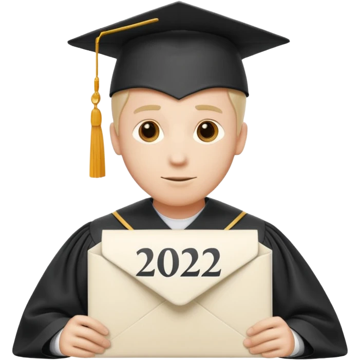 A simple emoji-style icon of a white manila envelope with subtle paper texture, clean edges, and a small graduation NUMBER  2022-photo icon on the front, graduation icon  emoji