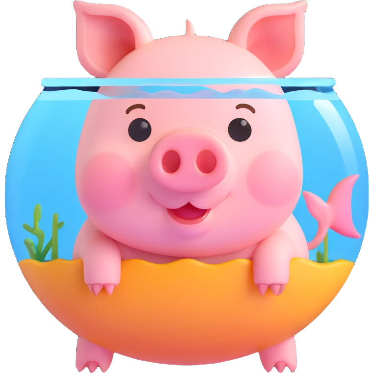 cute little pig inside a fish tank, fresh and adorable, focus on pig and fish tank, suitable for emoji emoji