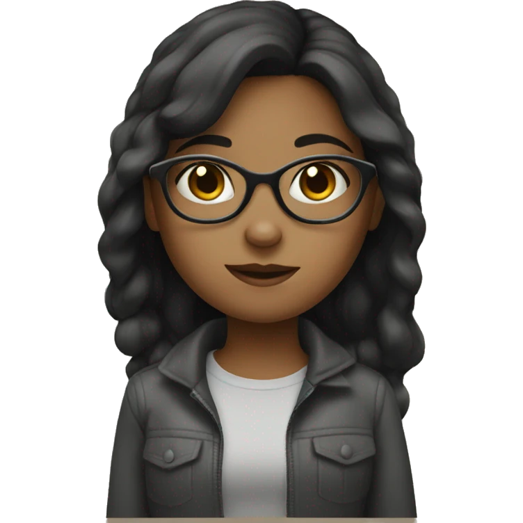 A girl with glasses and got wawy dark hair emoji