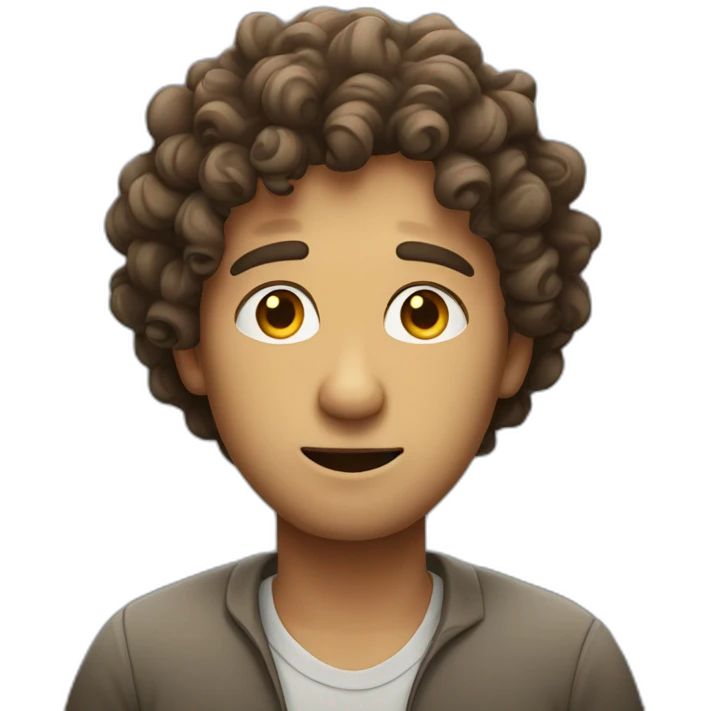 A curly-haired man shrugging emoji