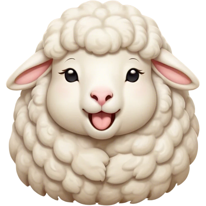 Cinematic Cute Yawning Sheep Portrait Emoji, Head tilted slightly with a dramatic, wide-open yawn, showcasing a soft, downy white fleece with gently drooping ears, round gentle eyes barely open in drowsy contentment, Simplified yet irresistibly adorable features, highly detailed, glowing with a soft, cozy glow, high shine, relaxed yet expressive, stylized with a touch of whimsical charm, bright and endearing, soft glowing outline, capturing the essence of a sleepy yet affectionate sheep, so drowsy it feels like it could stretch out of the screen and curl up for a nap! emoji