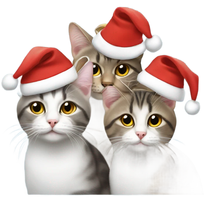 3 cats wearing Santa hats  emoji