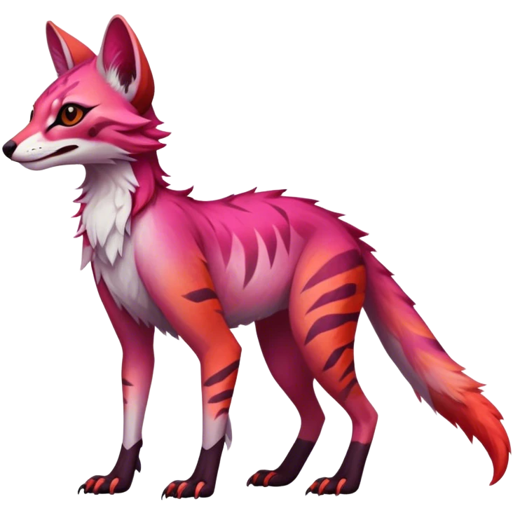 Feral Rare Fantasy dark vibrant gradient-pink-red-orange Vernid-Sergal-Genet-species by LiLaiRa, random markings, tufted ears, full body, 4 legs emoji