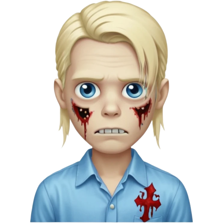 zombie boy with long blond hair blue eyes, designer shirt and hair pins emoji