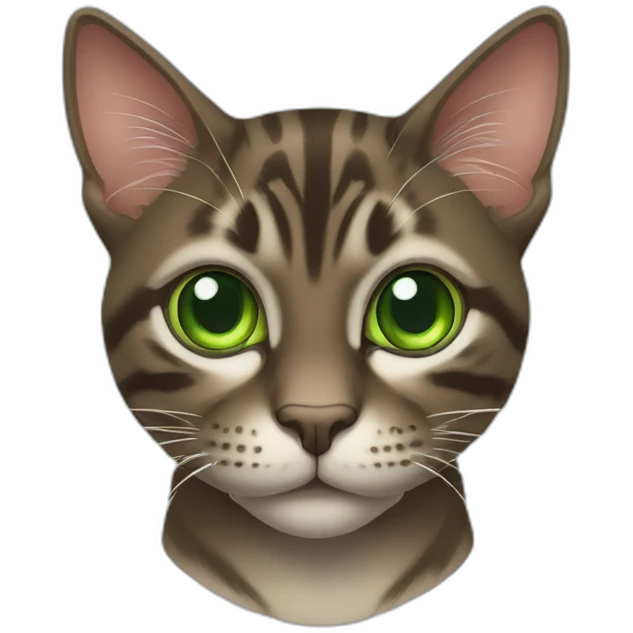 Dunkelbraun getigerte Katze mit grünen Augen emoji