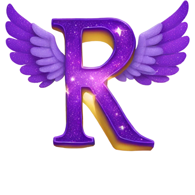 Sparkling Purple letter R with wings & halo emoji