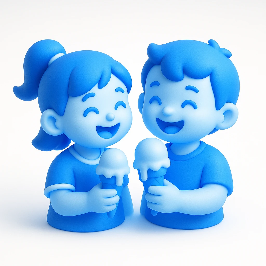 happy children with melting ice cream cones emoji