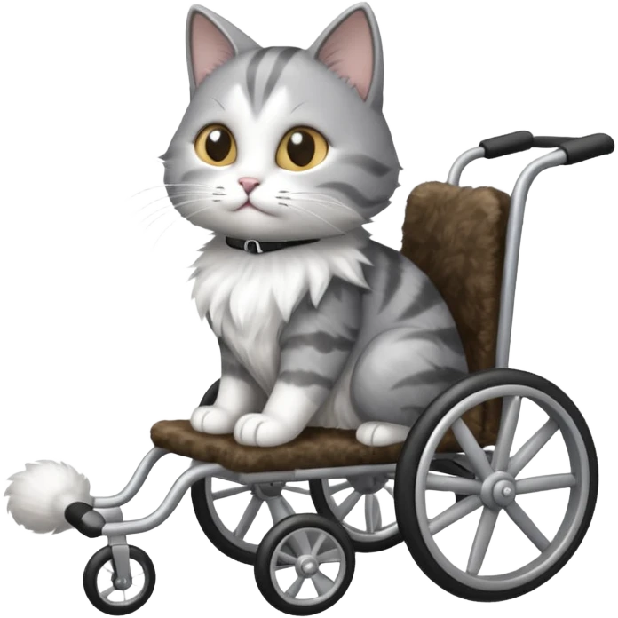 grey and white disabled cat in cat wheelchair emoji