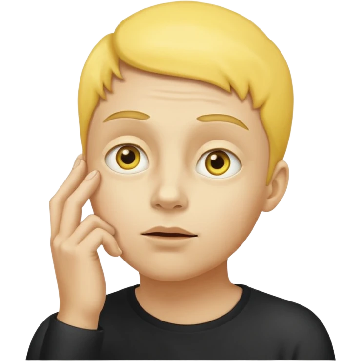 person tipping hand emoji, yellow face, eyes looking up, hand on chin, thinking expression emoji