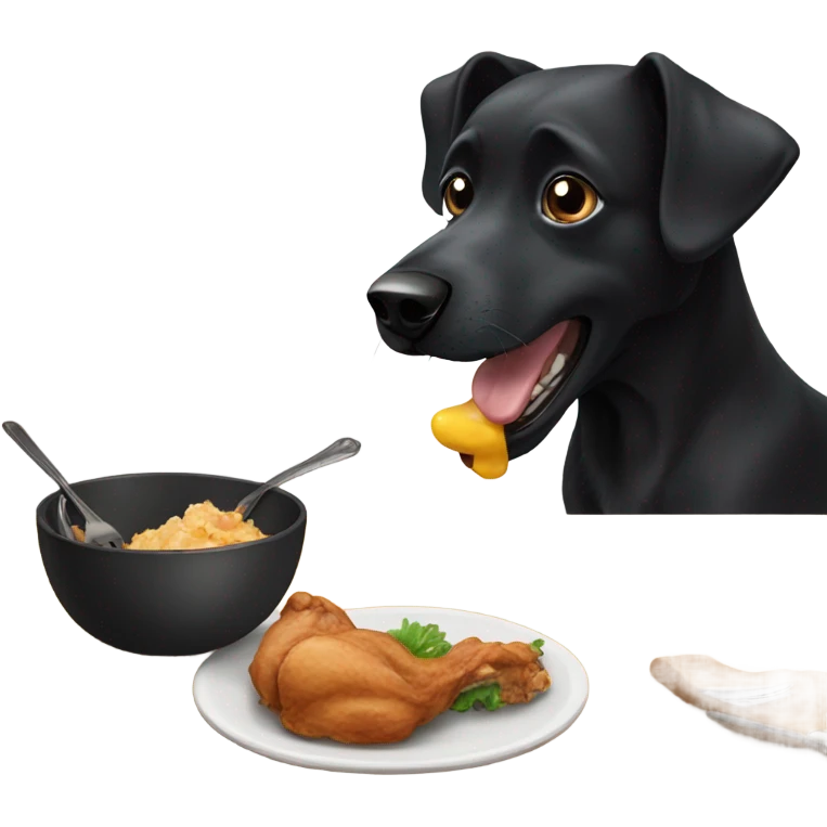 black dog eating chicken emoji