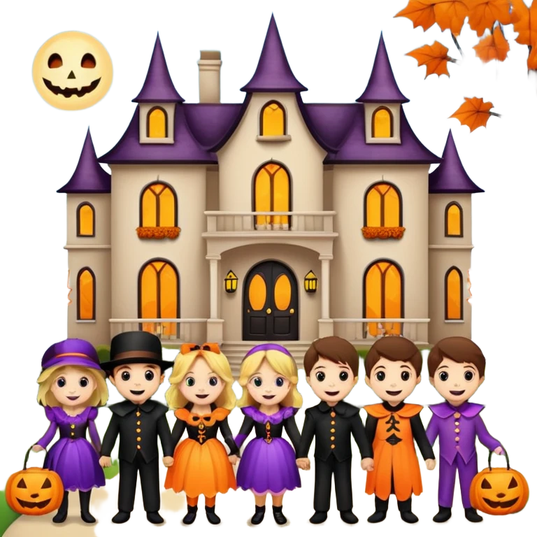 Kids trick or treating at a mansion emoji