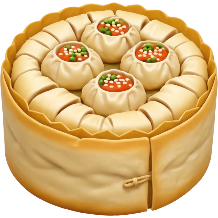 siu mai (a type of dim sum, just 1 cube of white color fish patty wrapped by yellow dough, leaving only the top part unwrapped, shape looks like short cylinder shape) emoji