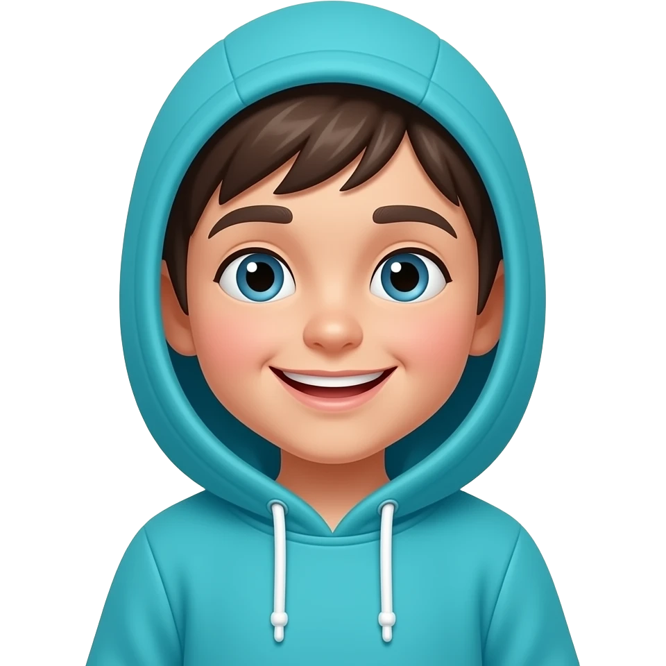 Happy kid in cyan hoodie pixelated emoji emoji