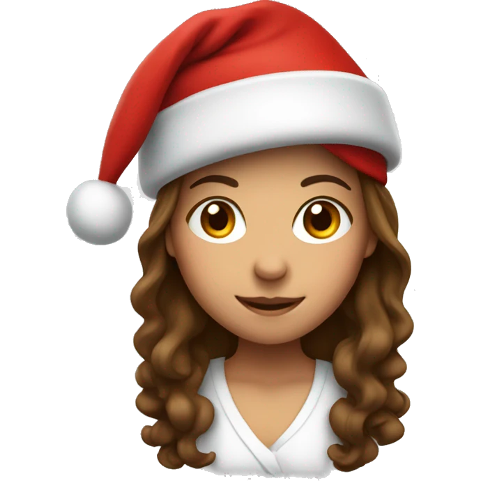 A girl with brown hair in a Santa Claus hat emoji