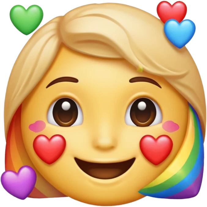 Blushing emoji with rainbow hearts emoji