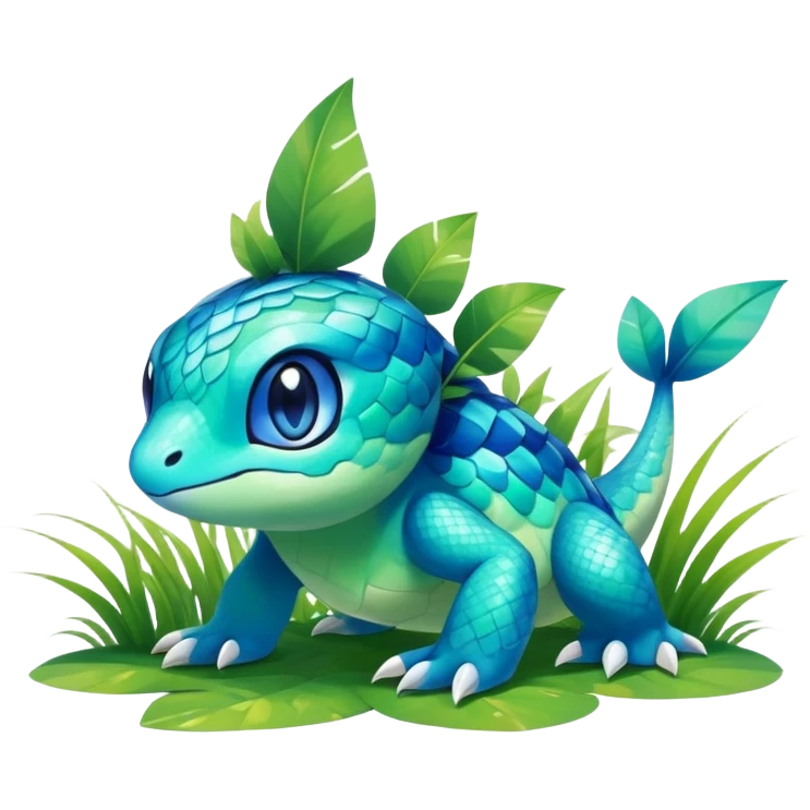 Elemental grass-type-water-type magical colorful exotic animesque Pokémon-Fakémon-animal-creature emoji