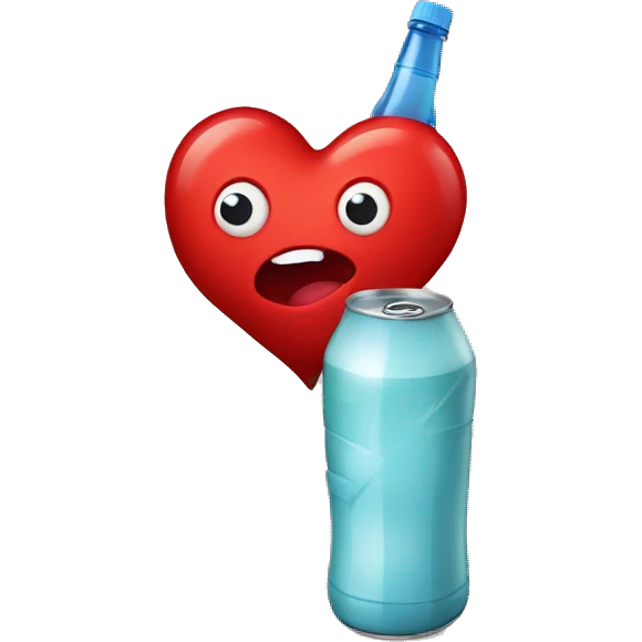A red heart ❤️ with eyes, a mouth, and hands, looking tipsy and drunk, holding a bottle of drink in one hand, with a playful, wobbly expression emoji