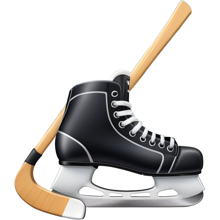 Please, make An icon featuring close-up shots of key hockey equipment: a hockey stick, puck, and skates. The background shows a packed stadium with cheering fans, bright arena lights, and an icy rink. Transparent background highlights the essentials of the game and the thrill of the sport. emoji