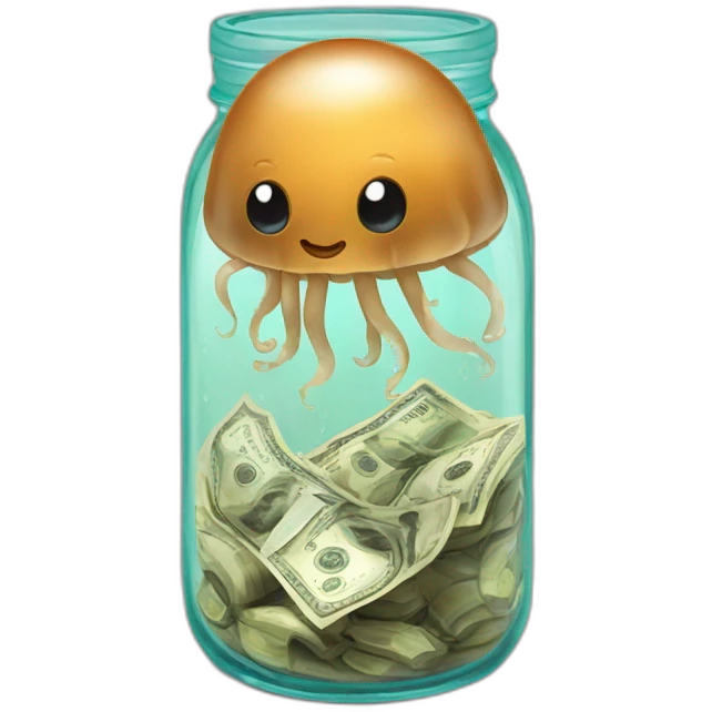 Baby brown jellyfish in a jar of money emoji