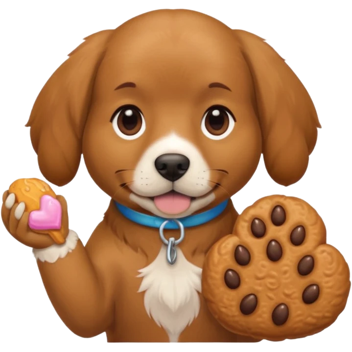 trainer hand holding a treat in front of a dog emoji