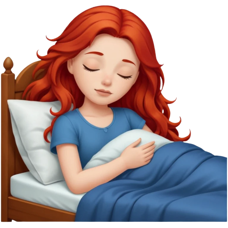 Red long hair girl sleeping in bed alone emoji