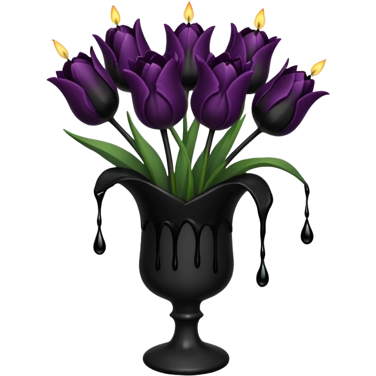 goth tulip bouquet with black tulips and dripping wax from candle emoji