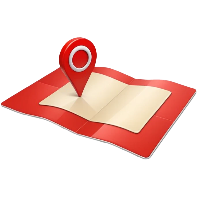 Emoji of a red location pin on a small folded map, iPhone emoji style. Flat design, smooth gradients, rounded edges, soft shadows, clean look, white background emoji