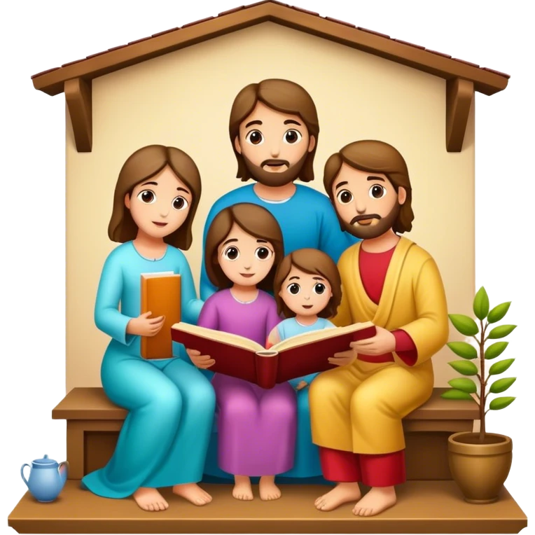 Devotional Christ with family in house reading emoji