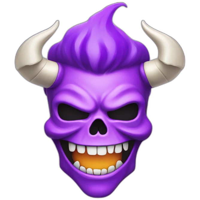 purple flaming skull face grinning angry moustache horns monster emoji