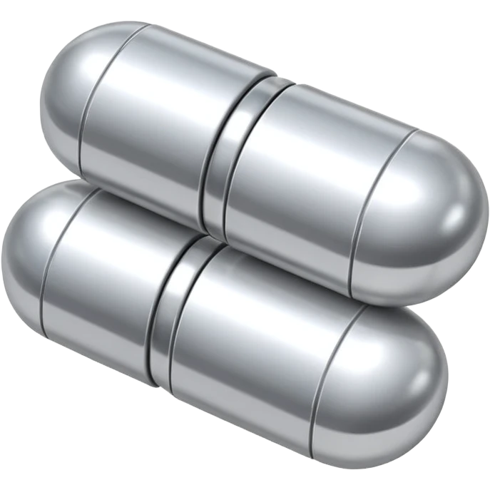 capsule pill emoji, metallic silver halves, smooth glossy finish, futuristic pharmaceutical 3D icon, isolated on white emoji