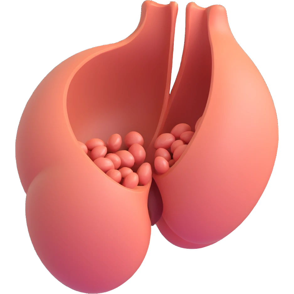 Medical style 3D illustration of PCOS (Polycystic Ovary Syndrome) with highlighted polycystic ovaries, including captions in Italian, aspect ratio 2:3. emoji