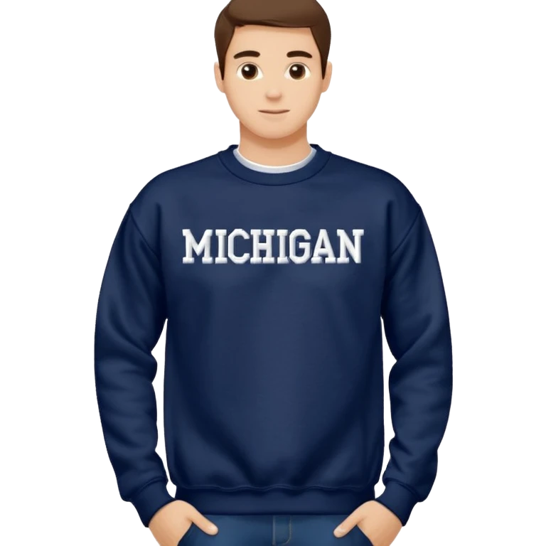 Crewneck sweat shirt with embroidered word “Michigan” in varsity font emoji