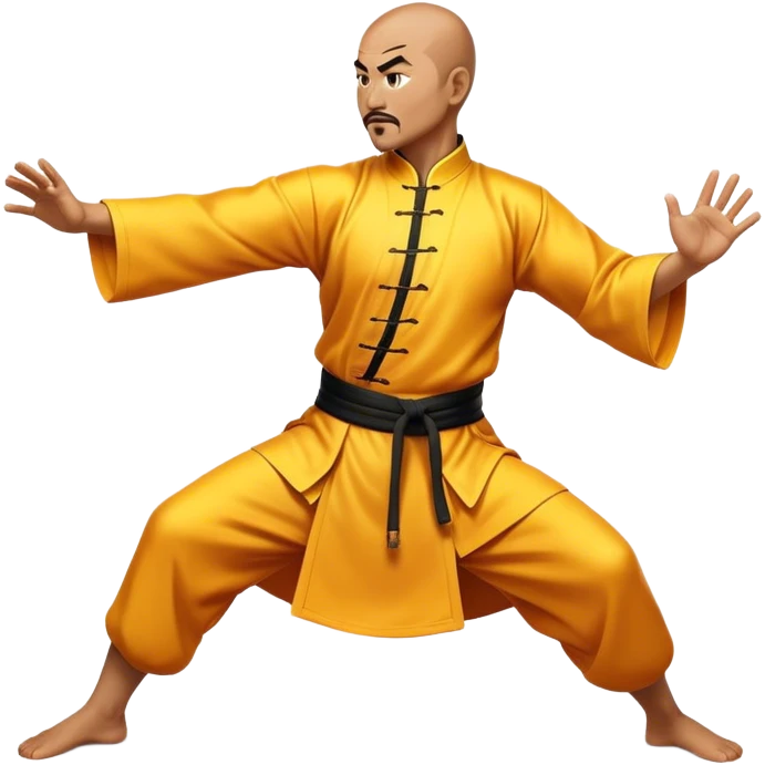 Cinematic Realistic Kung Fu Action Emoji, depicted as an epic martial arts scene with a master executing a precise move in traditional attire, rendered with fluid motion and vibrant textures under dramatic high-contrast lighting. emoji