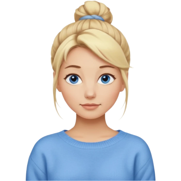 Blonde Women with Bun, Casual Girl – messy blonde bun, soft sweater, relaxed friendly face. emoji